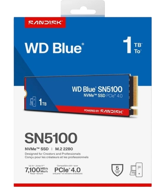 Накопитель SSD WD 1TB M.2 2280 NVMe PCIE 4.0 x4 7100/6700 BLUE SN5100