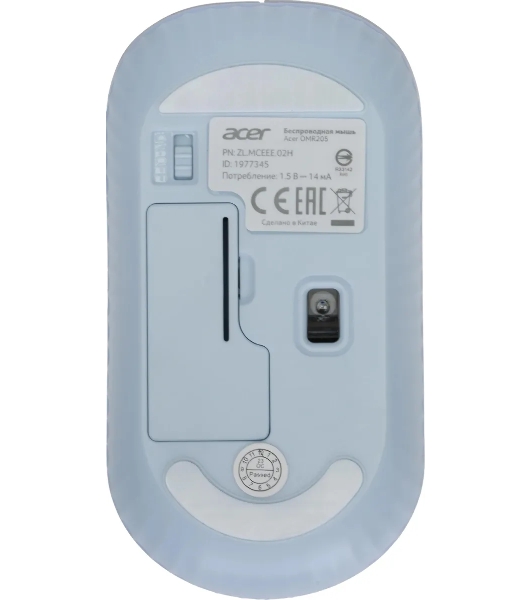 Мышь беспроводная Acer OMR205 белый/голубой, 1200 dpi, радиоканал, USB, кнопки - 3