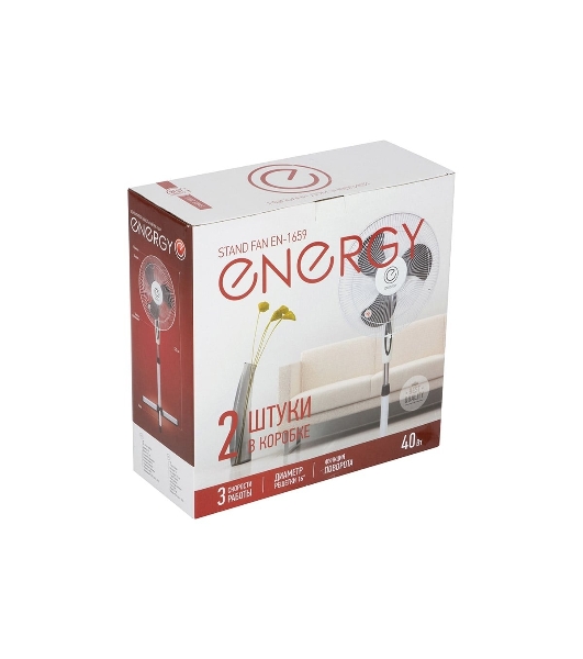 Вентилятор Energy EN-1659 белый/серый, напольный, 40 Вт, 3 скорости, 40 см