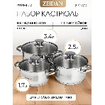 Набор посуды Zeidan Z-50632 6 предм.: кастрюля с/кр 2,0 л (16 см), кастрюля с/кр 3,0 л (18 см), кастрюля с/кр 4,0 л (20 см), нержавеющая сталь, комбинированная полировка снаружи, зеркальная полировка внутри, шкала литража, крышки - стекло, 5-ти СТЕПОВОЕ КАПСУЛИРОВАННОЕ, фото13
