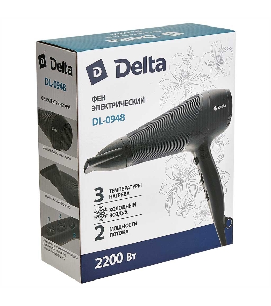 Фен DELTA DL-0948 черный, 2200 Вт