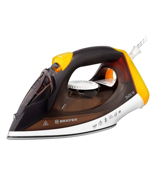 Утюг BRAYER BR4003 коричневый/белый/желтый, 2400 Вт, 25 г/мин, 140 г/мин, 330 мл