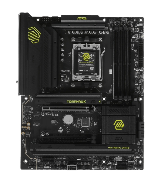 Материнская плата MSI MAG B850 TOMAHAWK WIFI, AM5, AMD B850, 4xDDR5, 4xSATA, 3xM.2, 1xPCIe 5.0 x16, 1xPCIe 4.0 x16, 1xPCIe x1, 1xHDMI, 1xDP, 1x5Gb LAN, Wi-Fi 7, Bluetooth 5.4, 1xUSB-C 20Gbps, 1xUSB-C 10Gbps, 2xUSB-A 10Gbps, 2xUSB-A 5Gbps, 4xUSB-A 2.0, 3x3.5 мм + S/PDIF оптический, 7.1, чёрный, ATX