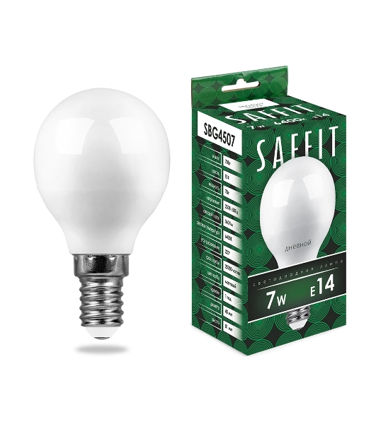 Лампа светодиодная SAFFIT SBG4507 (55123) 7Вт Е14 дневной матовый шар