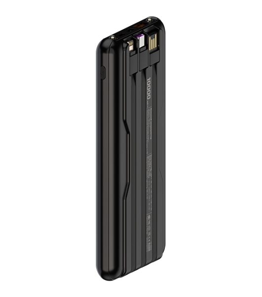 Внешний аккумулятор Maxvi PB10-11 10000 мАч черный 3A, встроенные кабели USB A/Type-C/Lightning