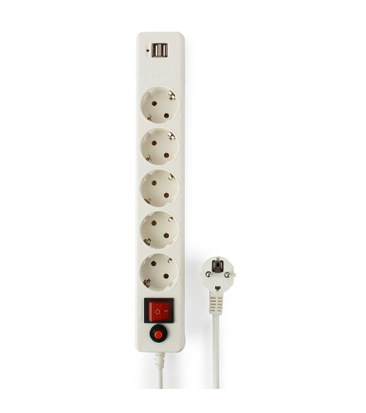 Сетевой фильтр Гарнизон 5 р, 10А, 2xUSB, 1.8 м, ур.защиты 4, белый, пакет