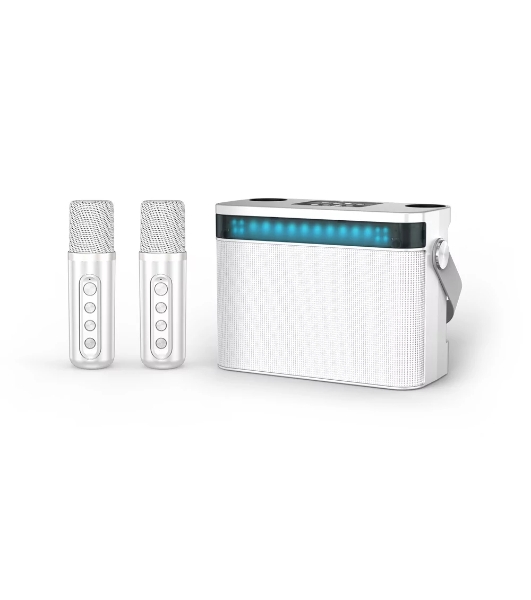 Переносная караоке система TRS2403 iconBIT K902W Колонка 10Вт, 2 микрофона Bluetooth, световые эффекты, аккумулятор в колонке 3000mAh и микрофонах, 22.3*9.6*15.7CM, белый