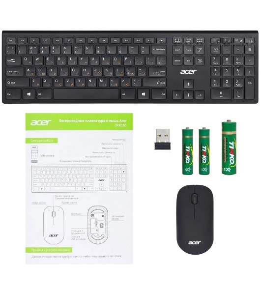 Комплект клавиатура+мышь Acer OKR030 беспроводной, USB, 1200 DPI, чёрный