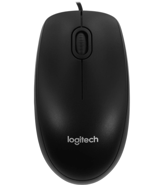 Мышь проводная Logitech B100 черный, 1000 dpi, USB, кнопки - 3