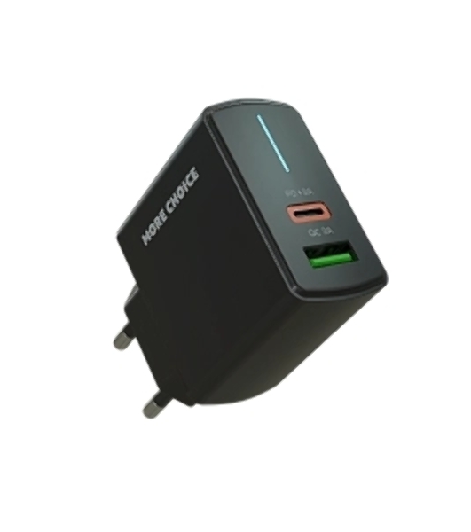 Сетевое зарядное устройство MORE CHOICE NC61 СЗУ 1USB+1USB-C 3.0A PD 20W+QC3.0 быстрая зарядка черный