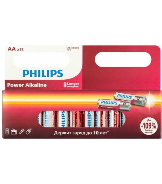 Элемент питания алкалиновый AA/LR6 1.5В Power (блист. 12шт) Philips Б0064661