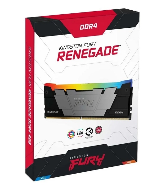 Оперативная память Kingston Fury Renegade, DDR4, 16Gb (2x8Gb), 3200MHz, CL16, DIMM, с радиаторами, RGB, черный