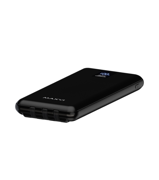 Внешний аккумулятор Maxvi PB10-11 10000 мАч черный 3A, встроенные кабели USB A/Type-C/Lightning