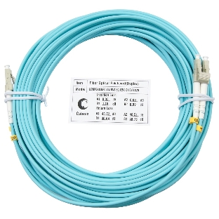 Шнур оптический Cabeus Tight Buffer, Duplex LC/LC, OM3 50/125, LSZH, 10м, d= 3мм, серый хвостовик, аква