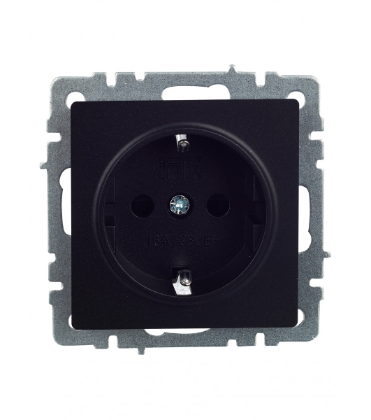 Розетка 1-местная IEK BRITE РС14-1-0-БрЧ (BR-R14-16-K02) с заземлением, с защитными шторками, 16А, черный