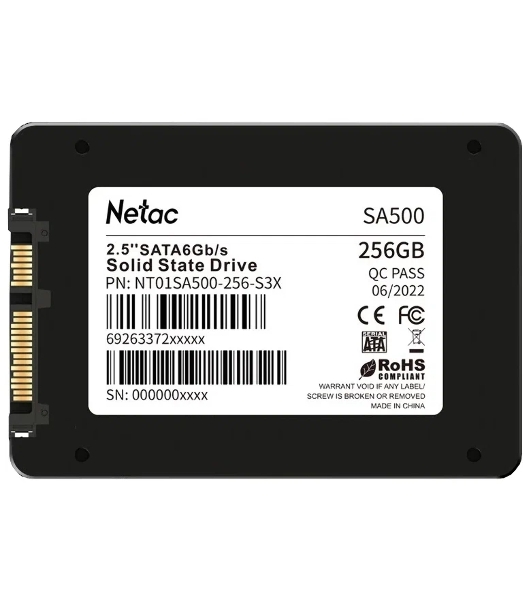 Накопитель SSD Netac SA500, 256Gb, SATA III, 2.5', R/W 520/450