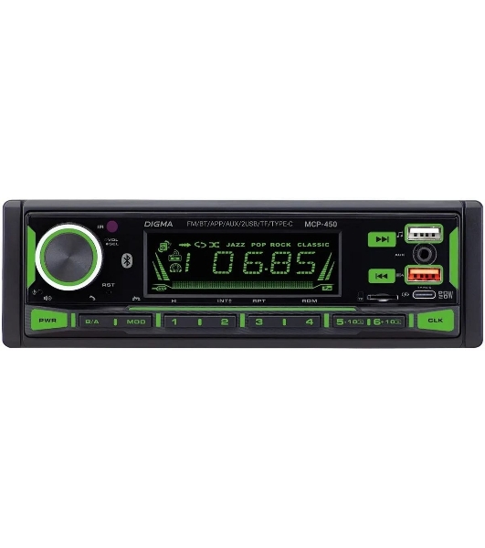 Автомагнитола Digma MCP-450, 1 DIN, Bluetooth, USB Type-A, AUX, пульт ДУ