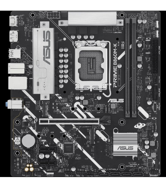 Материнская плата ASUS PRIME B860M-K, LGA 1851, Intel B860, 2xDDR5, 4xSATA, 2xM.2, 1xPCIe 4.0 x16, 2xPCIe 4.0 x1, 1xHDMI, 1xDP, 1x 2.5Gb LAN, 1xUSB-A 10Gbps, 3xUSB-A 5Gbps, 3xUSB-A 2.0, 3x3.5 мм, 7.1, mATX