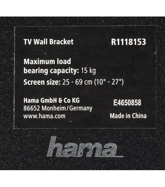 Кронштейн для телевизора Hama R1 118153 черный, 10'-27' макс. 15 кг, настенный, поворотно-выдвижной и наклонный