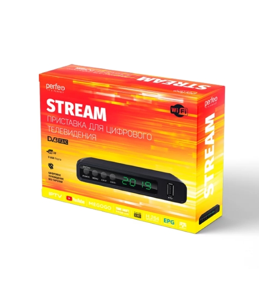 Приставка для цифрового ТВ Perfeo STREAM черный, DVB-T2, DVB-T, DVB-C, HDMI, USB 2.0 х2