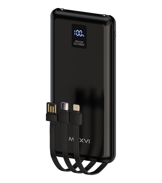 Внешний аккумулятор Maxvi PB10-11 10000 мАч черный 3A, встроенные кабели USB A/Type-C/Lightning