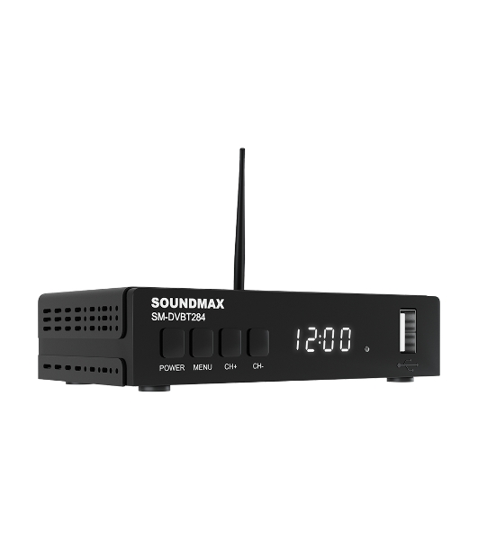 Приставка для цифрового ТВ SoundMax SM-DVBT284 черный, DVB-T2, DVB-T, DVB-C, HDMI, USB 2.0 х2