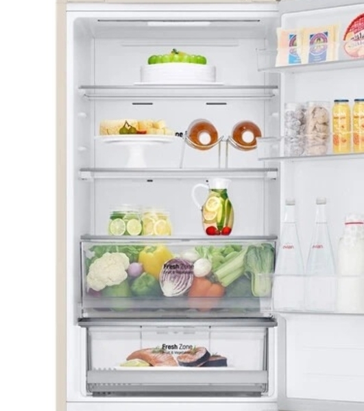 Холодильник LG GC-B459AEMW бежевый двухкамерный 234/110л морозилка снизу, No Frost