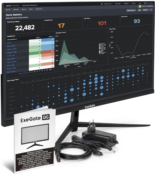 Монитор 27' ExeGate SuperView EH2707A IPS 1920x1080, 100 Гц, 5 мс, 16:9, 250 кд/м², HDMI 2.0, DP, VGA, 3.5 мм, FreeSync, черный