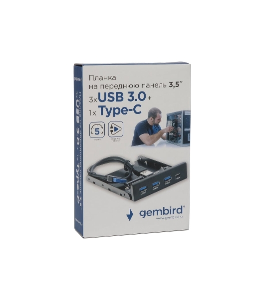 Планка USB 3.0 на переднюю панель 3.5' Gembird, FP3.5-USB3-3A1C, USB/Type-C, USB-A 3.0/Type-C
