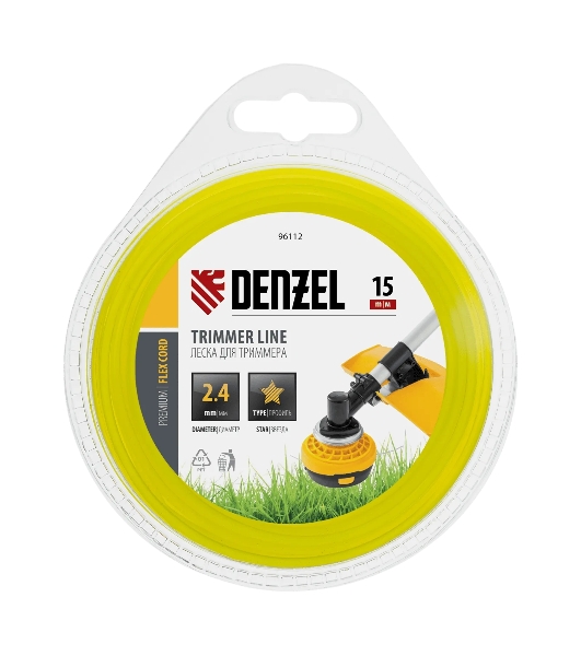 Леска для триммера Denzel звезда 2,4 мм х 15 м, блистер FLEX CORD