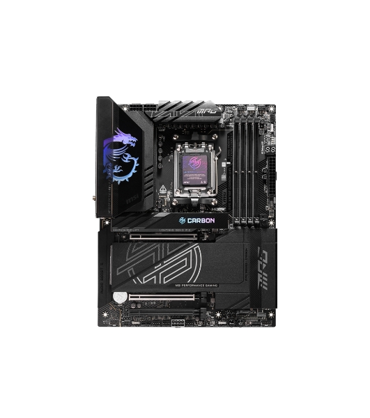 Материнская плата MSI MPG X870E CARBON WIFI, AM5, AMD X870E, 4xDDR5, 4xSATA, 4xM.2, 1xPCIe 5.0 x16, 1xPCIe 5.0 x4, 1xPCIe 4.0 x4, 1xHDMI, 2xUSB-C, 2x1Gb LAN, 9xUSB 3.2 Gen 2, 2xUSB4, 2x3.5 мм, 7.1, ATX