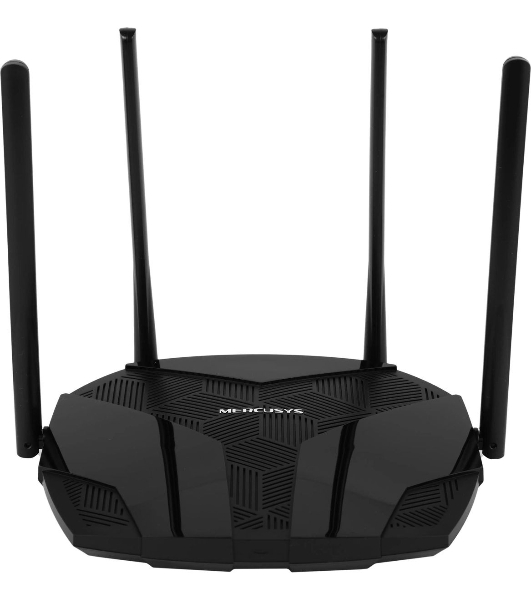 Двухдиапазонный роутер MERCUSYS MR80X AX3000 Wi-Fi 6, до 574 Мбит/с на 2,4 ГГц + до 2402 Мбит/с на 5 ГГц,4 фиксированные внешние антенны, 3 гигабитных порта LAN, 1 гигабитный порт WAN
