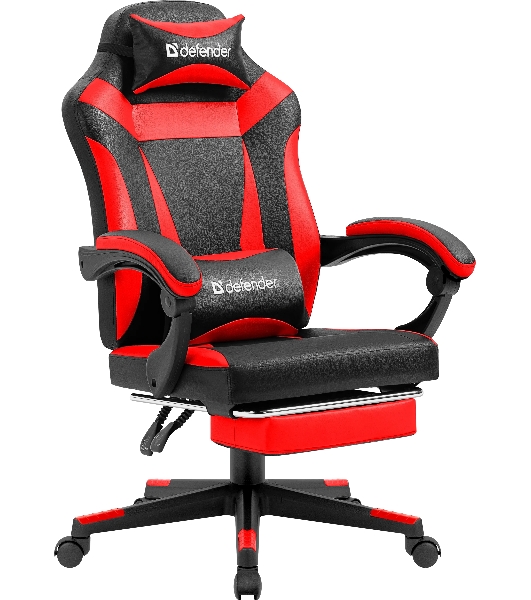 Кресло Defender CRUISER BLACK/RED черный/красный, экокожа, подставка для ног