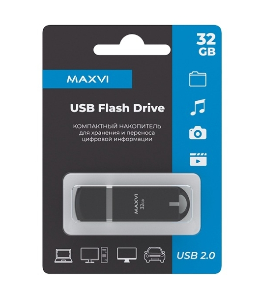 Флешка USB Maxvi P3 black (FD32GBUSB20C10P3), 32Gb, USB 2.0, R/W 15/5, черный