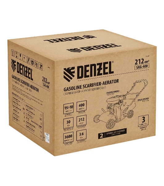 Скарификатор-аэратор бензиновый Denzel SAG-400, 212 см3, -15/+10 мм, 40 см