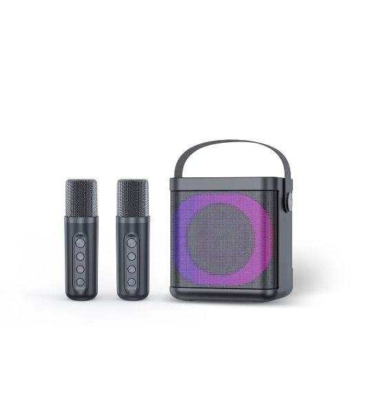 Переносная караоке система TRS2406 iconBIT K702B Колонка 10Вт, 2 микрофона Bluetooth, подсвктка, с аккумулятор в колонке 1500mAh и микрофонах, 16*12*16.7 CM, черный
