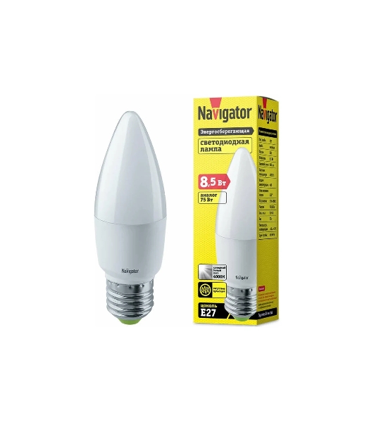 Лампа светодиодная Navigator NLL-C37-8.5-230-4К-E27-FR