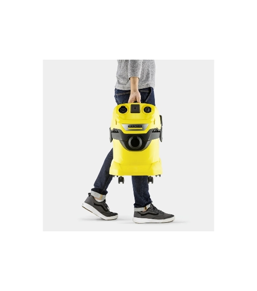 Строительный пылесос Karcher WD 4 P V-20/5/22 желтый, 1000 Вт, уборка сухая/сбор воды/выдув, пылесборник мешок/контейнер, 20 л