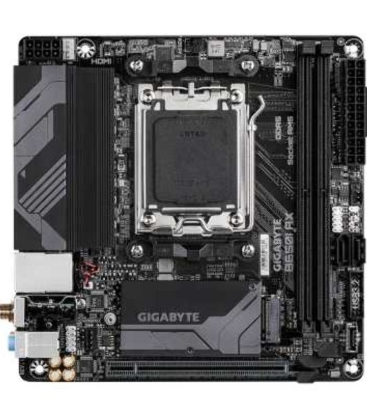 Материнская плата GIGABYTE B650I AX, AM5, AMD B650, 2xDDR5, 2xSATA, 1xM.2, 1xPCIe 4.0 x16, 1xHDMI, 1xDP, 1x2.5Gb LAN, Wi-Fi 6E, Bluetooth 5.3, 1xUSB-C 5Gbps, 1xUSB-A 5Gbps, 3xUSB-A 2.0, 3x3.5 мм, 7.1, ITX