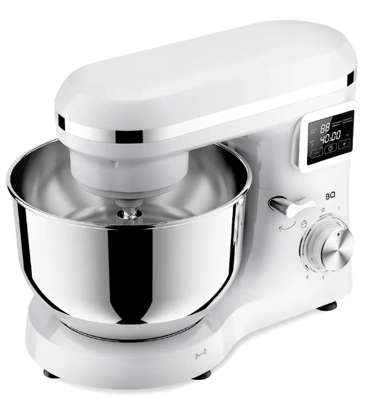 Планетарный миксер BQ MX640 White. Максимальная мощность 1600 Вт/Чаша из нержавеющей стали 6 л/Функция ферментации/Подогрев чаши до 40'C/Электронное управление/Металлические насадки в комплекте/Металлические шестерни/Двойная защита: от перегрева, от перегрузки/Защтная крышка от брызг/LED подсветка/Длина сетевого шнура 1 м'