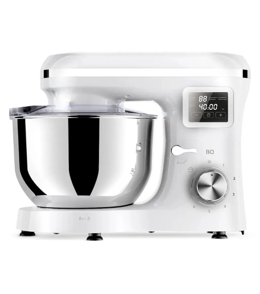 Планетарный миксер BQ MX640 White. Максимальная мощность 1600 Вт/Чаша из нержавеющей стали 6 л/Функция ферментации/Подогрев чаши до 40'C/Электронное управление/Металлические насадки в комплекте/Металлические шестерни/Двойная защита: от перегрева, от перегрузки/Защтная крышка от брызг/LED подсветка/Длина сетевого шнура 1 м'