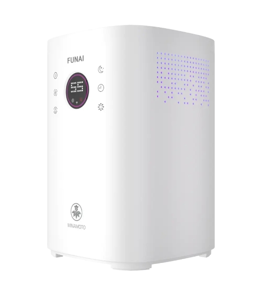 Увлажнитель воздуха Funai Minamoto USH-MNE450/4.0(WT) белый, 45 м², 4 л, ультразвуковой, гигростат, ионизация, ароматизация, управление по Wi-Fi, пульт ДУ