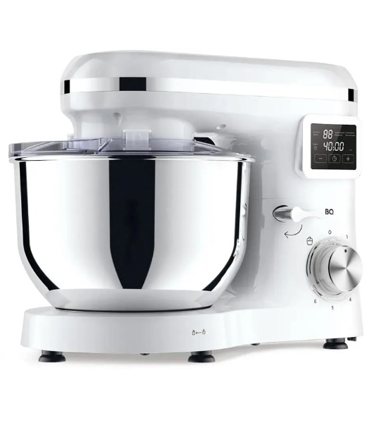 Планетарный миксер BQ MX640 White. Максимальная мощность 1600 Вт/Чаша из нержавеющей стали 6 л/Функция ферментации/Подогрев чаши до 40'C/Электронное управление/Металлические насадки в комплекте/Металлические шестерни/Двойная защита: от перегрева, от перегрузки/Защтная крышка от брызг/LED подсветка/Длина сетевого шнура 1 м'