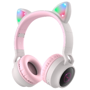 Беспроводные/проводные наушники Hoco W27 серый, накладные, Bluetooth + проводной, 'кошачьи ушки', до 5 ч.