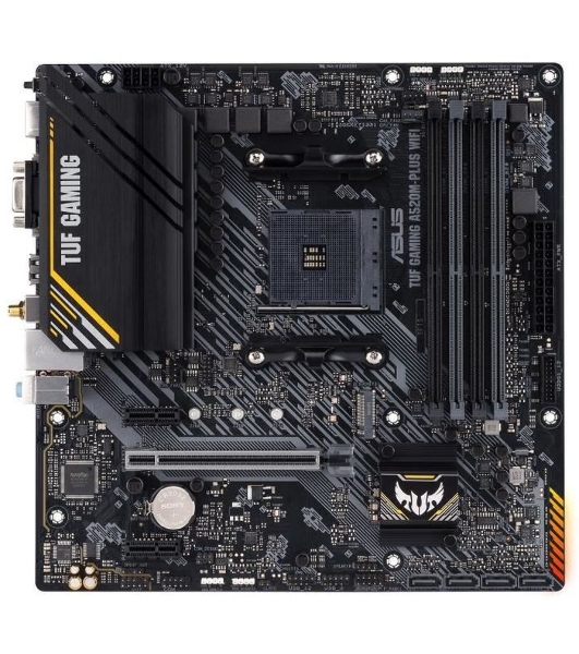Материнская плата ASUS TUF GAMING A520M-PLUS WIFI, AM4, AMD A520, 4xDDR4, 4xSATA, 1xM.2, 1xPCIe 3.0 x16, 2xPCIe x1, 1xVGA, 1xHDMI, 1xDP, 1x 1Gb LAN, 2xUSB-A 3.2 Gen 1, 2xUSB-A 2.0, 3x3.5 мм, 7.1, mATX