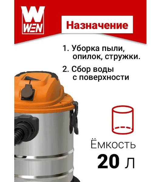 Пылесос строительный WEN BVC20-1 00-00025093