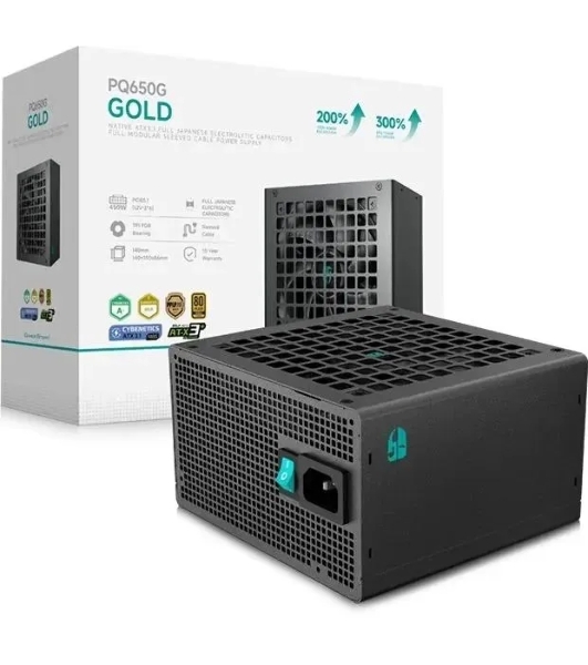 Блок питания Deepcool/GamerStorm PQ650G (ATX 3.1, 650W, Full Cable Management, PWM 120мм fan, 80 PLUS GOLD, Active PFC + Half Bridge + DC/DC, Full Japanese Capasitors, Gen5 PCIe) RET