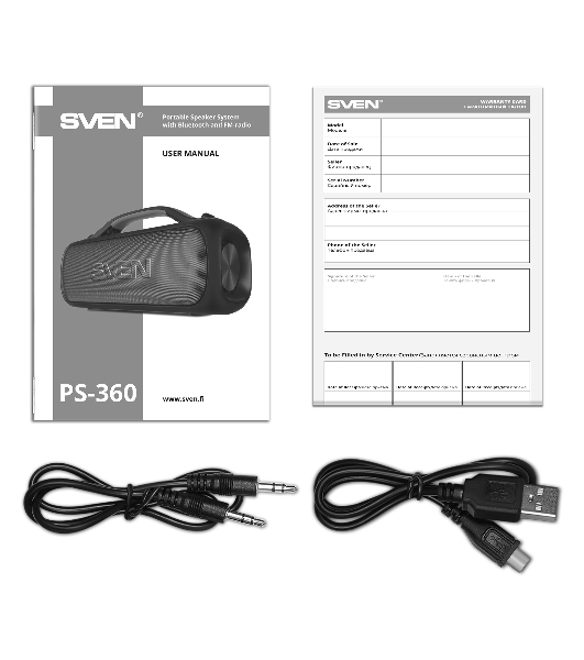 Мобильные колонки SVEN PS-360 2.0 черные 2x12W Bluetooth