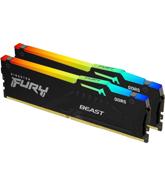 Оперативная память Kingston Fury Beast, DDR5, 32Gb (2x16 Gb), 6400 MHz, CL32, радиатор, RGB, черный