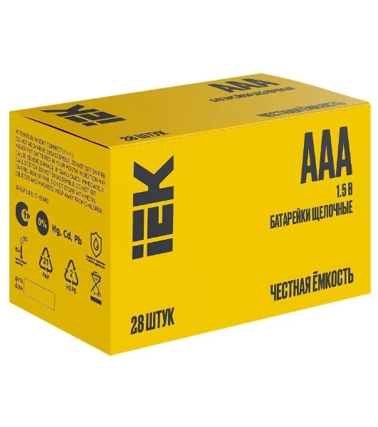 Элемент питания алкалиновый AAA/LR03 Alkaline бокс (уп.28шт) IEK ABT-LR03-OP-B28